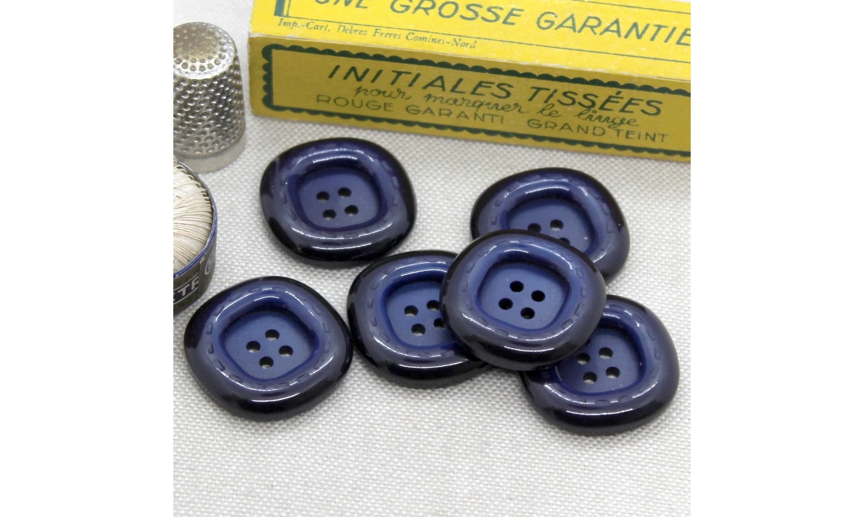 6 boutons / 25MM / Bleu "couture"