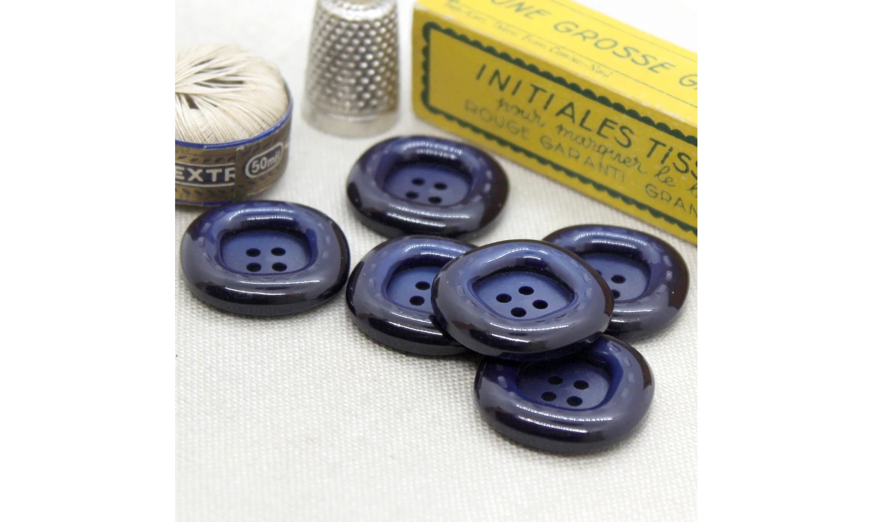 6 boutons / 25MM / Bleu "couture"