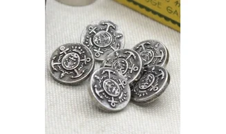 6 boutons / 14MM / Argenté "Ancre marine