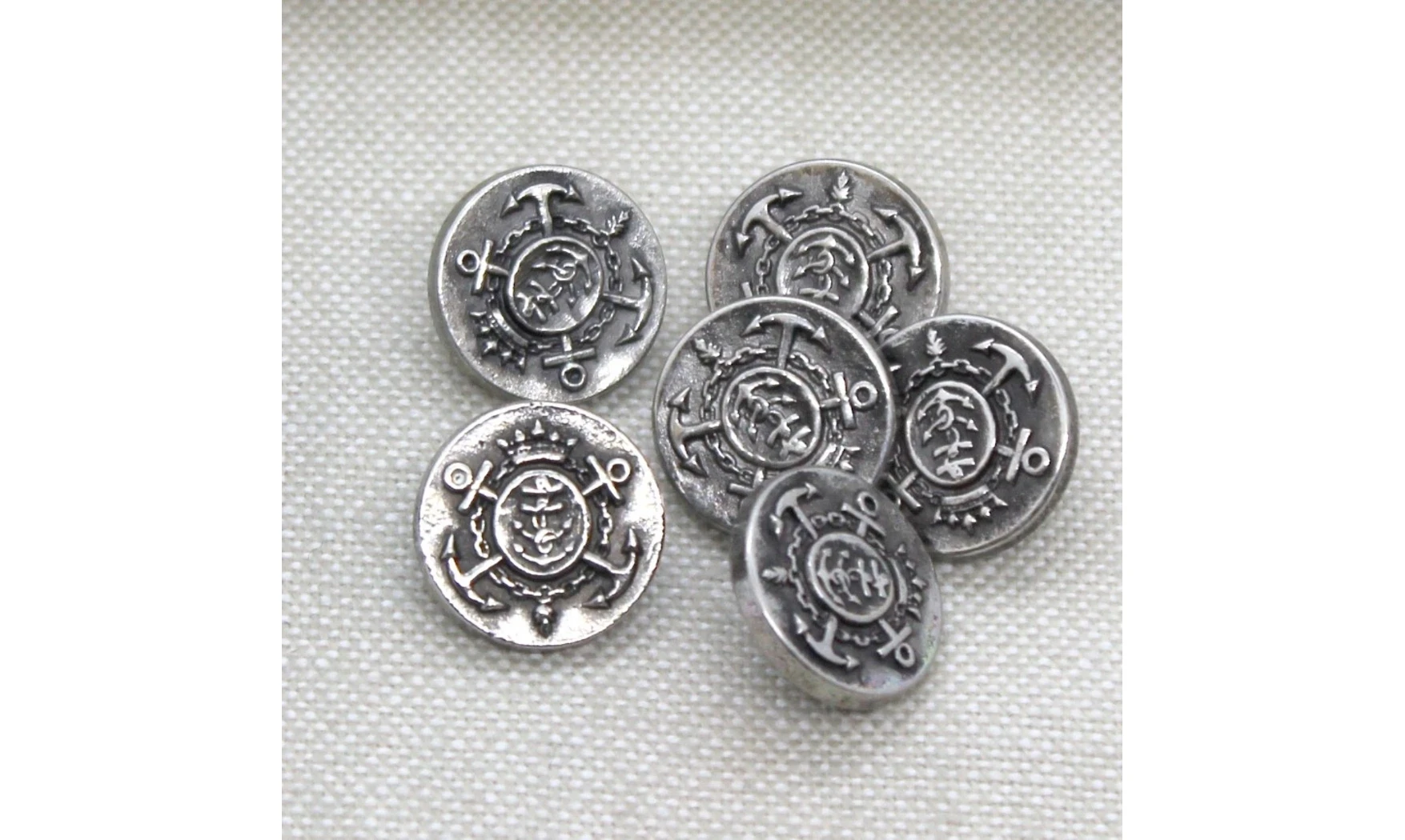6 boutons / 14MM / Argenté "Ancre marine