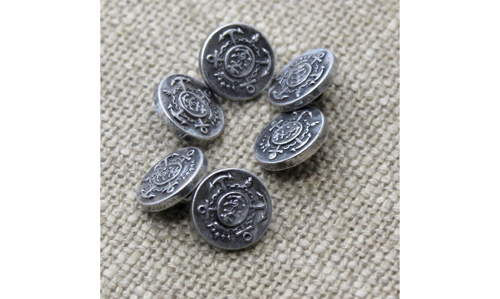 6 boutons / 14MM / Argenté "Ancre marine