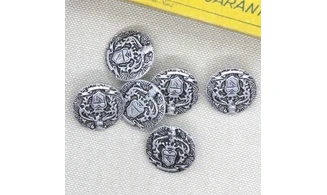 6 boutons / 18MM / Métal argent Blason