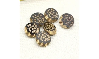 6 boutons / 13MM / Verre Noir "Fleurs"