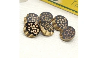 6 boutons / 13MM / Verre Noir "Fleurs"