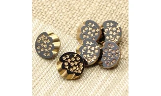 6 boutons / 13MM / Verre Noir "Fleurs"