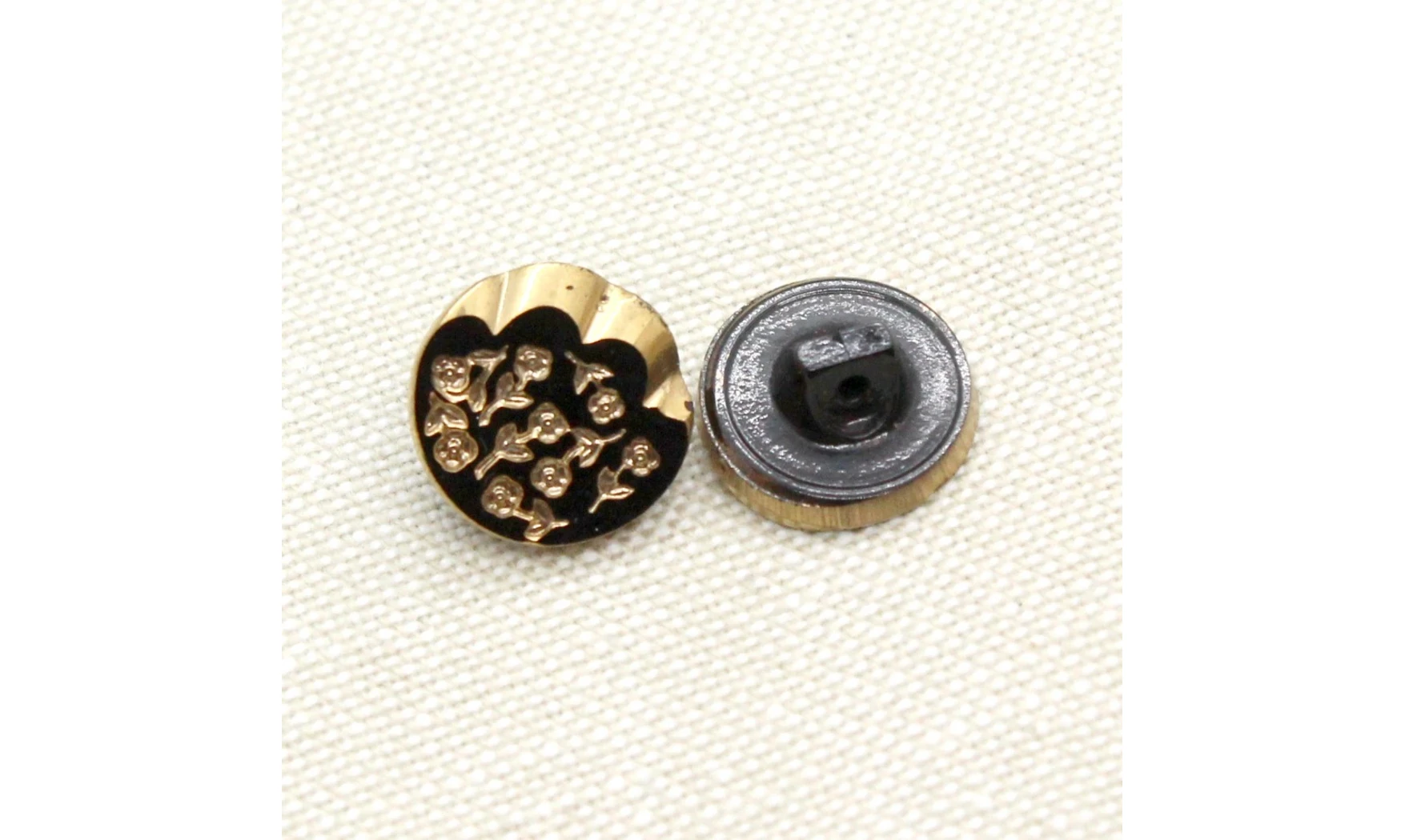 6 boutons / 13MM / Verre Noir "Fleurs"