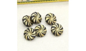 6 boutons / 13MM / Verre Noir et doré