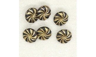 6 boutons / 13MM / Verre Noir et doré