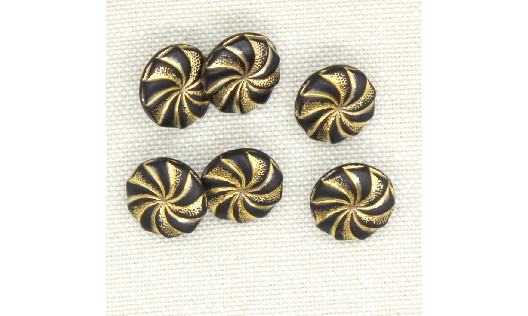 6 boutons / 13MM / Verre Noir et doré