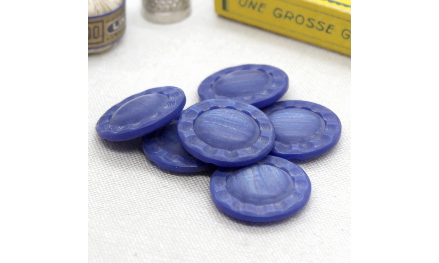 6 Boutons / 27MM / Fleur Bleu
