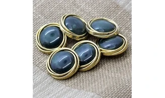 6 Boutons / 26MM / Cabochon Vert - Or