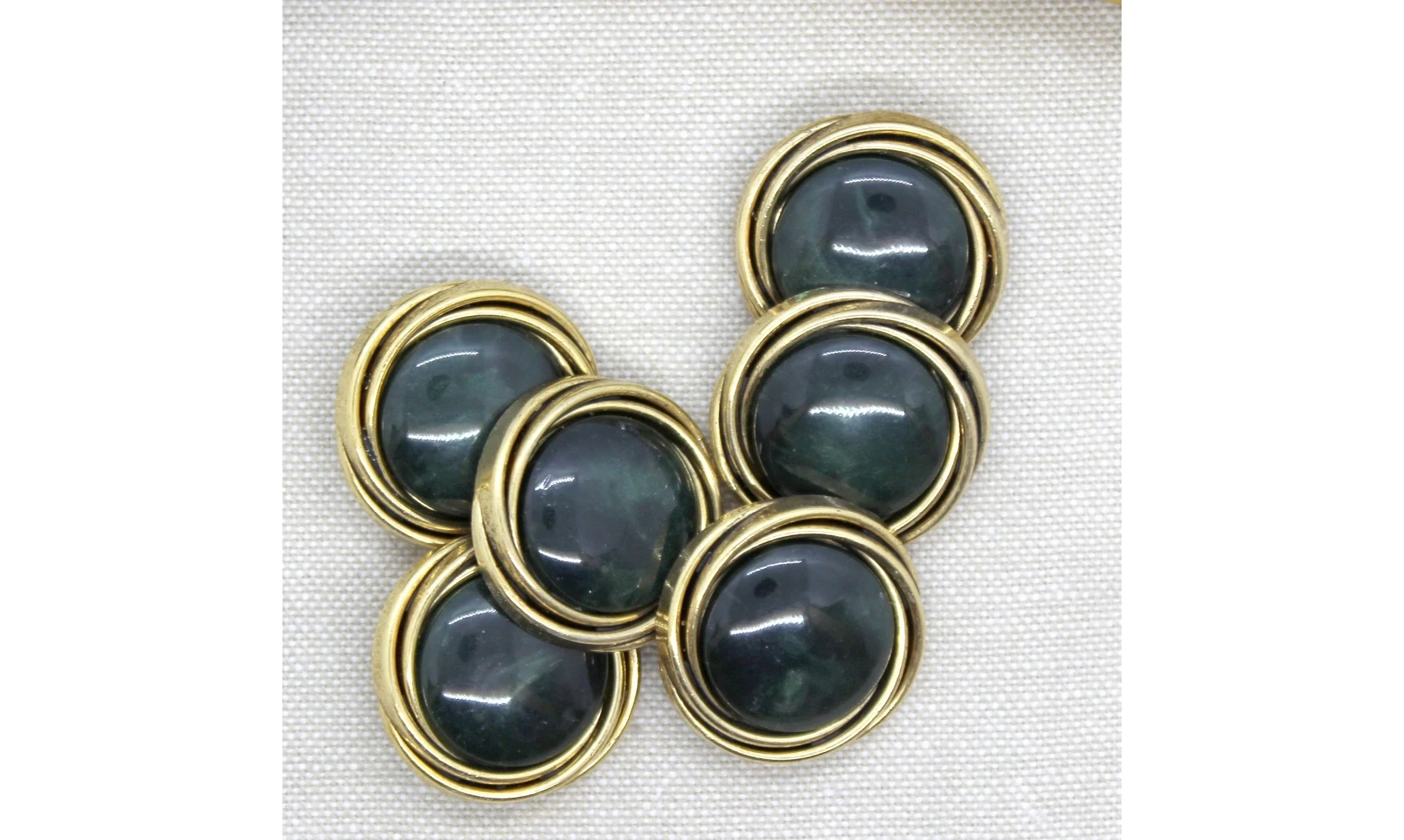 6 Boutons / 26MM / Cabochon Vert - Or