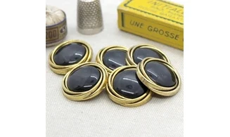 6 Boutons / 26MM / Cabochon Noir - Or