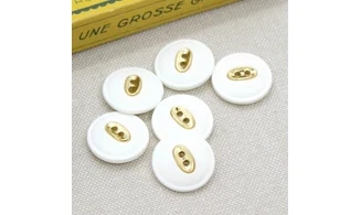 6 boutons / 18MM / Blanc Centre doré