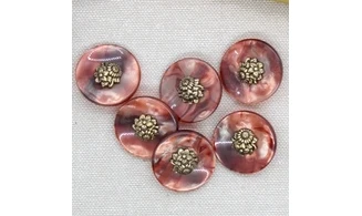 6 Boutons / 23MM / Rouge Centre doré