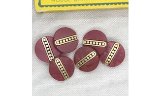 6 Boutons / 18MM / Rouge foncé et or