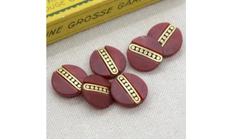 6 Boutons / 15MM / Rouge foncé et or