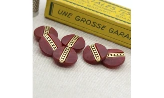 6 Boutons / 15MM / Rouge foncé et or
