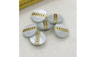 6 Boutons / 15MM / Gris nacré et or