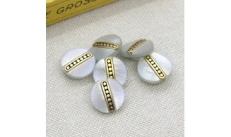 6 Boutons / 13MM / Gris nacré et or