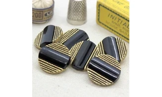 6 Boutons / 23MM / Noir et stries dorées