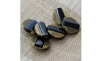 6 Boutons / 23MM / Noir et stries dorées