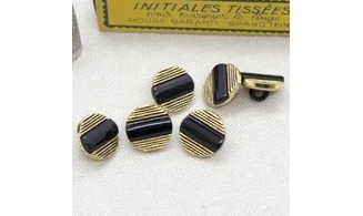 6 Boutons / 15MM / Noir et stries dorées