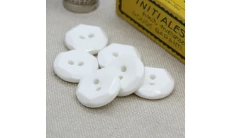 6 Boutons / 18MM / Blanc "Facettes"