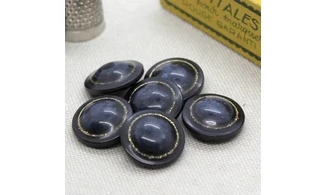 6 Boutons / 18MM / Bleu Couronne dorée