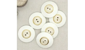 6 boutons / 25MM / Blanc et centre crème