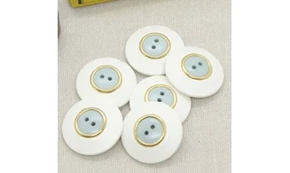 6 boutons / 25MM / Blanc et centre bleu
