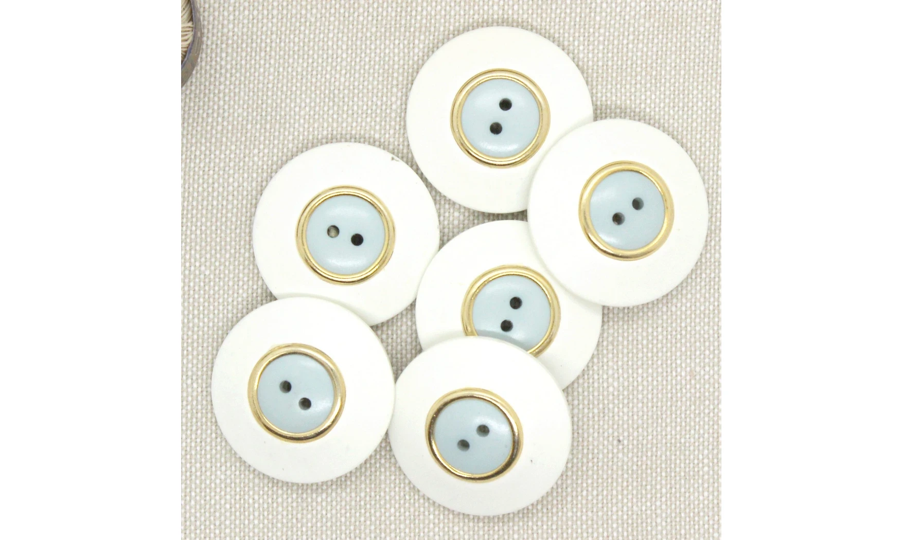 6 boutons / 25MM / Blanc et centre bleu