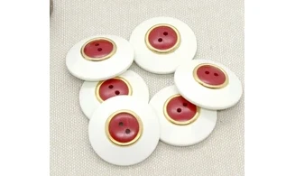 6 boutons / 25MM / Blanc et centre rouge
