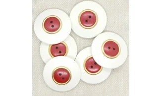 6 boutons / 25MM / Blanc et centre rouge