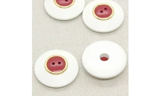 6 boutons / 25MM / Blanc et centre rouge