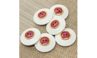6 boutons / 25MM / Blanc et centre rouge
