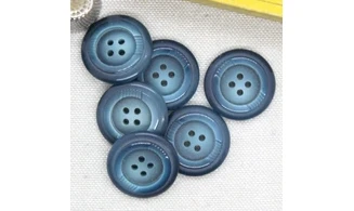 6 Boutons / 27MM / Bleu Cercle doré