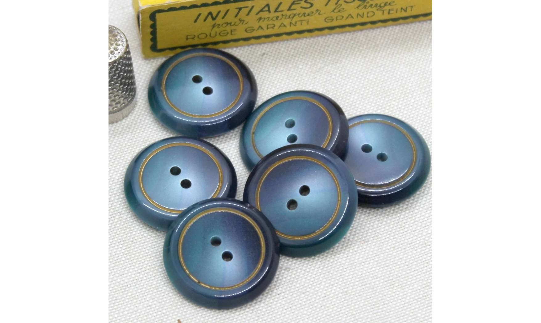 6 Boutons / 27MM / Bleu Cercle doré