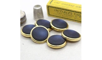 6 Boutons / 28MM / Bleu et doré