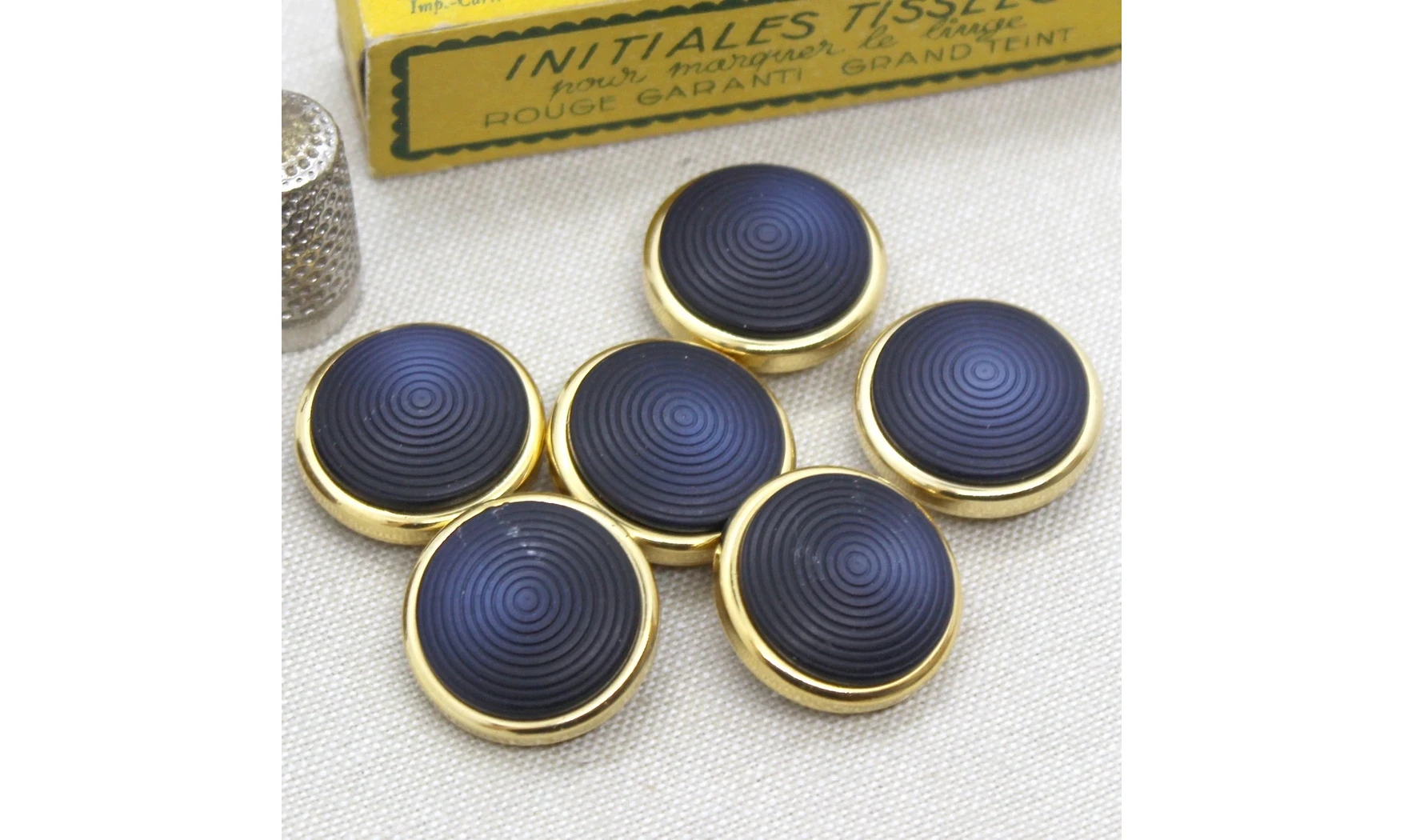 6 Boutons / 23MM / Bleu et doré