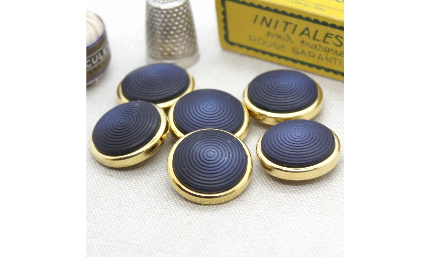 6 Boutons / 23MM / Bleu et doré