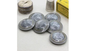 6 Boutons / 27MM / Gris Couronne dorée