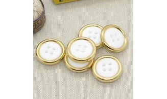 6 boutons / 18,5MM / Blanc et doré