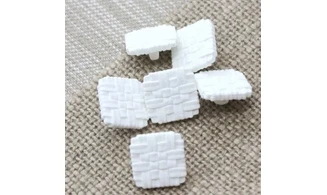 6 boutons / 14MM / Blanc carré "Tressé"
