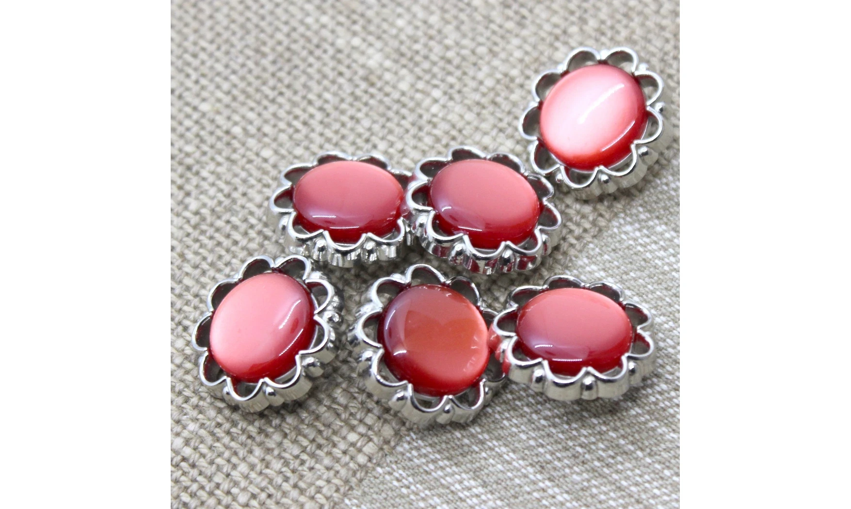 6 boutons / 22MM / Rouge "Fleur"