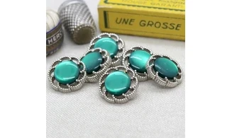 6 boutons / 18MM / Vert "Fleur"