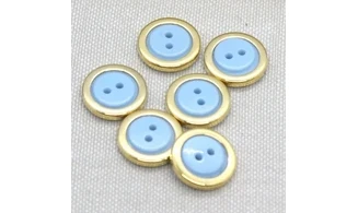6 boutons / 15MM / Bleu "Anneau doré"