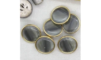 6 boutons / 27,5MM/ cabochon Vert, or