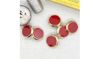 6 boutons / 18MM / Rouge et contour doré