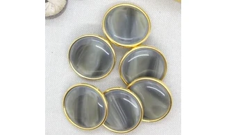 6 boutons / 31,5MM / Cabochon vert, or